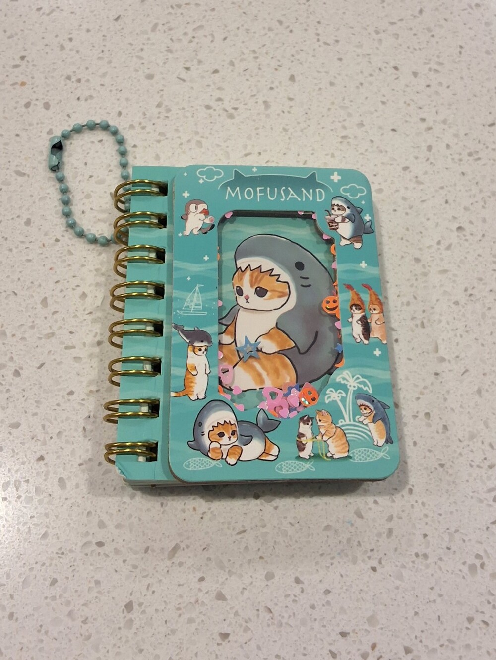 Mofusand Shark Cat Mini Spiral Notebook Teal Bag Charm Keychain, NEW